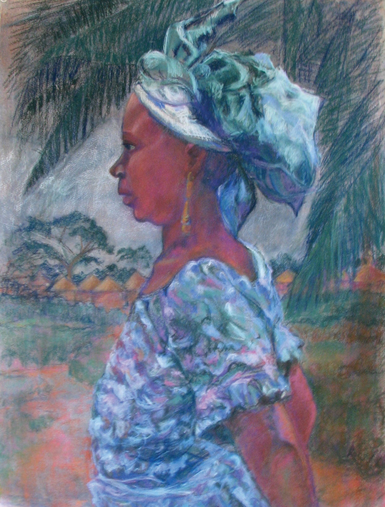 This serene and confident African woman was among those I photographed on a trip to Ghana, West Africa. She was to me reminiscent of the Renaissance women who posed for portraits of DaVinci. I took liberty to render her in her natural environment.